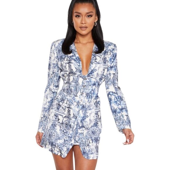 Pretty Little Thing Multi Renaissance Porcelain Pin Blazer Dress, Women's US 10 - Picture 1 of 11